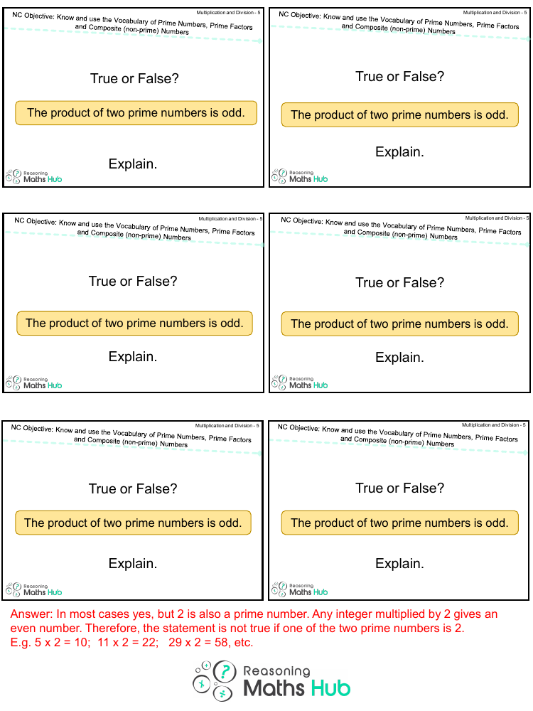 Prime Numbers, Prime Factors and Composite Numbers - Reasoning