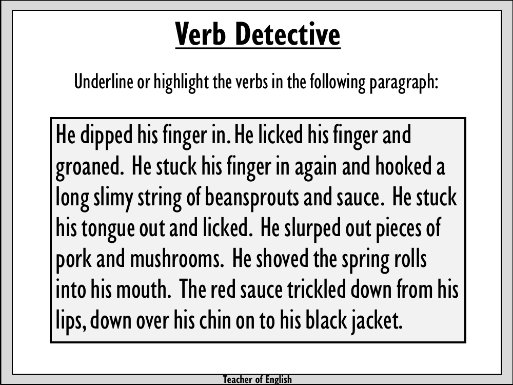 Skellig Lesson 6: Powerful Verbs - Verb Detective Worksheet