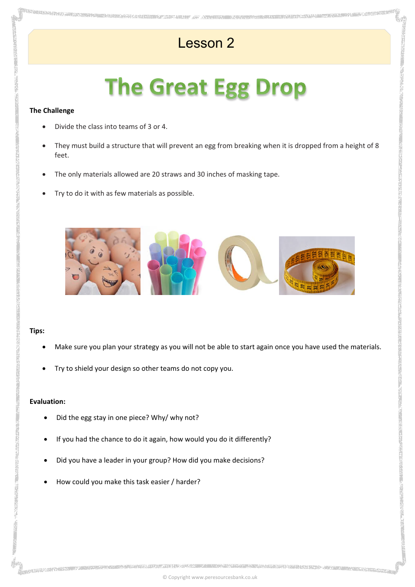 The Great Egg Drop - Outdoor and Adventurous Activities