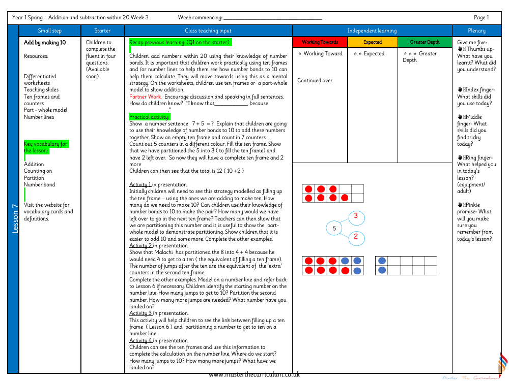 Addition and subtraction within 20 - Add by making 10 2 - Planning