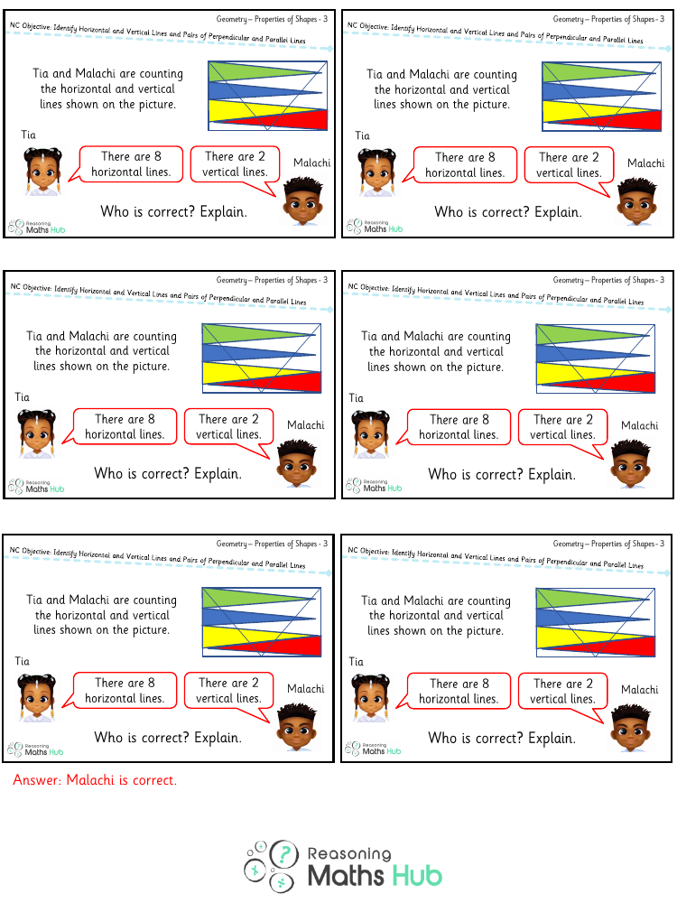 Identify horizontal and vertical lines and pairs of perpendicular and parallel lines - Reasoning