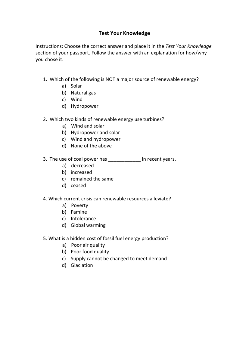 Renewable Energy - Test your Knowledge