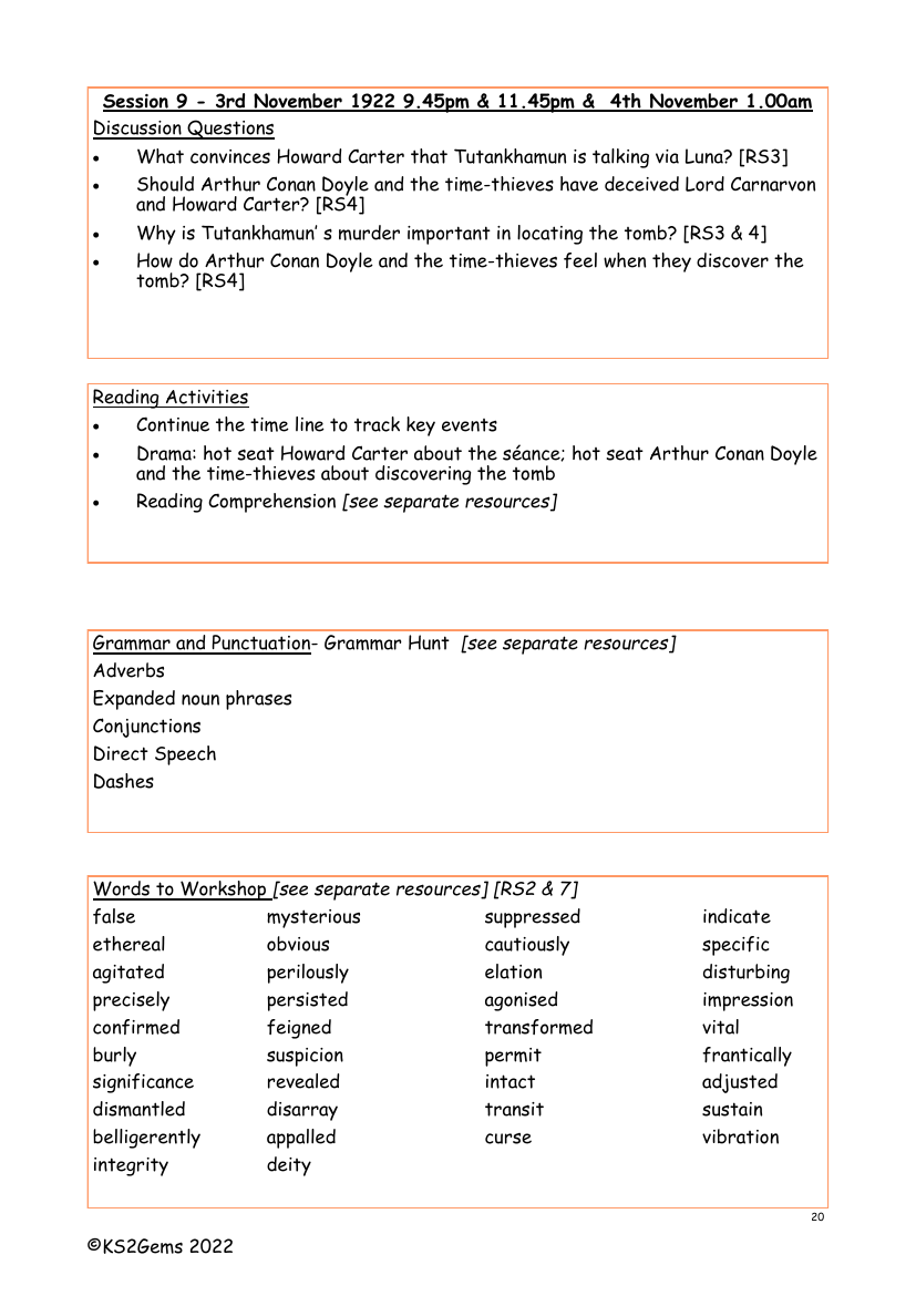 The Mummy's Curse - Session 9 - Worksheet