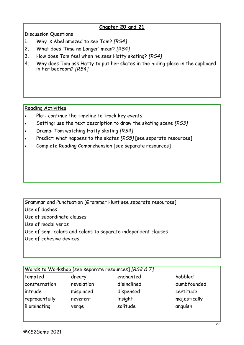 Tom's Midnight Garden - Chapter 20 and 21 - Worksheet