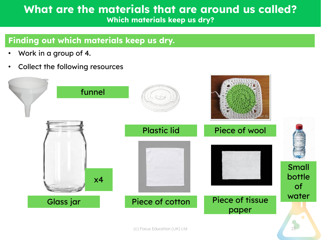 Which materials keep us dry? - Investigation instructions
