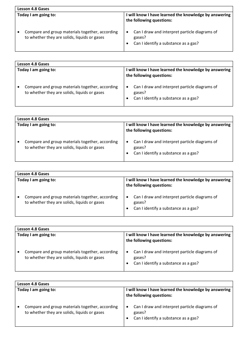 Gases - Objectives Labels