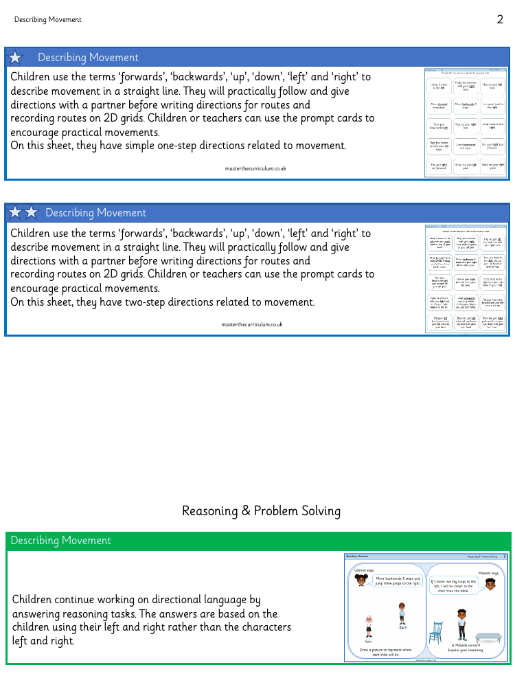 Position and direction - Describing movement - Worksheet