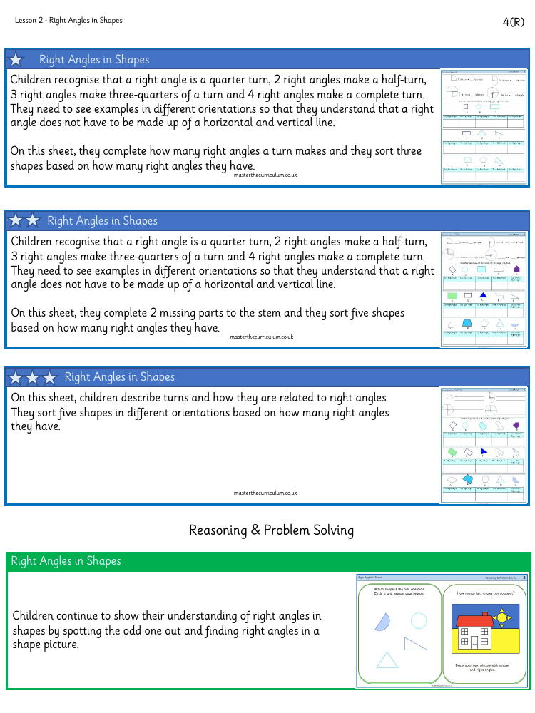 Properties of Shape - Right Angles in Shapes - Worksheet