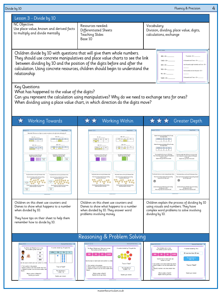 Multiplication and Division - Divide by 10 - Worksheet