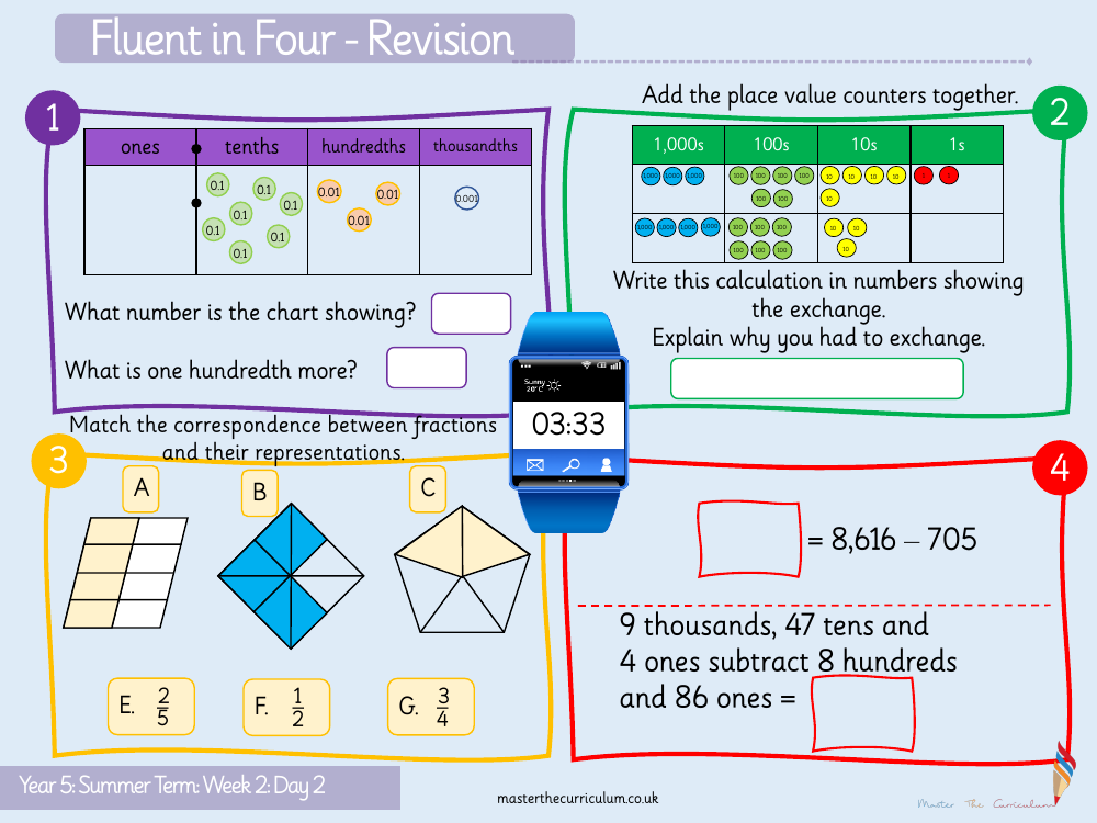 Decimals -  Subtracting Decimals within 1 - Starter