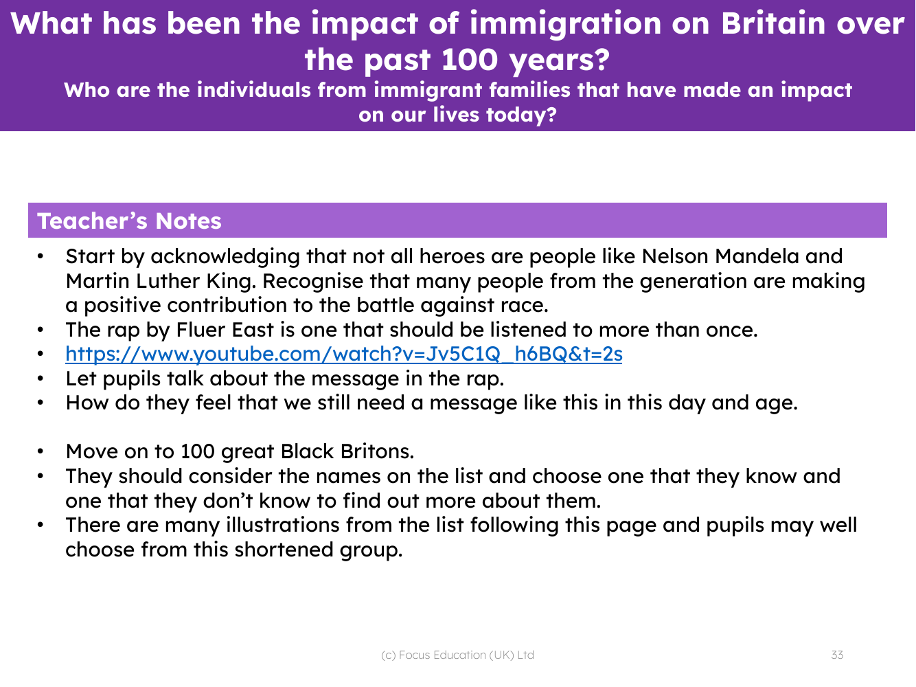 Who are the individuals from immigrant families that have made an impact on our lives today? - Teacher notes