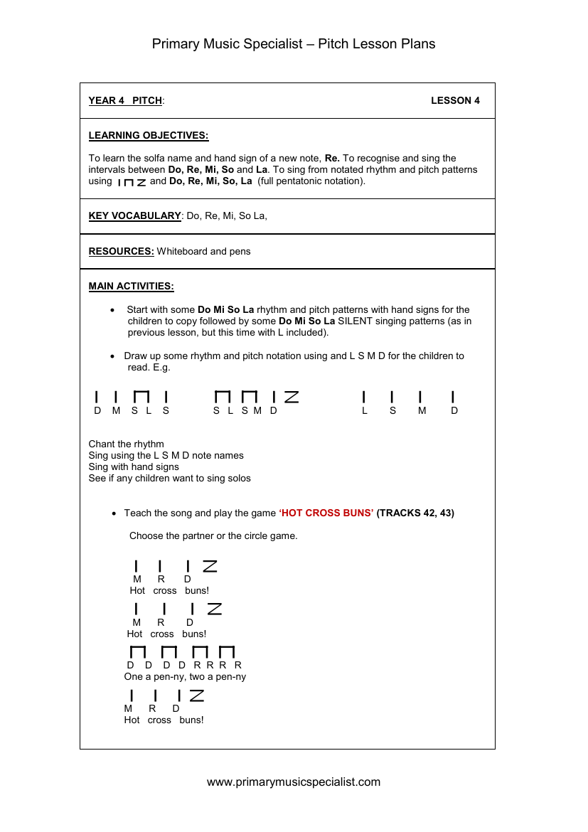 Pitch Lesson Plan - Year 4 Lesson 4