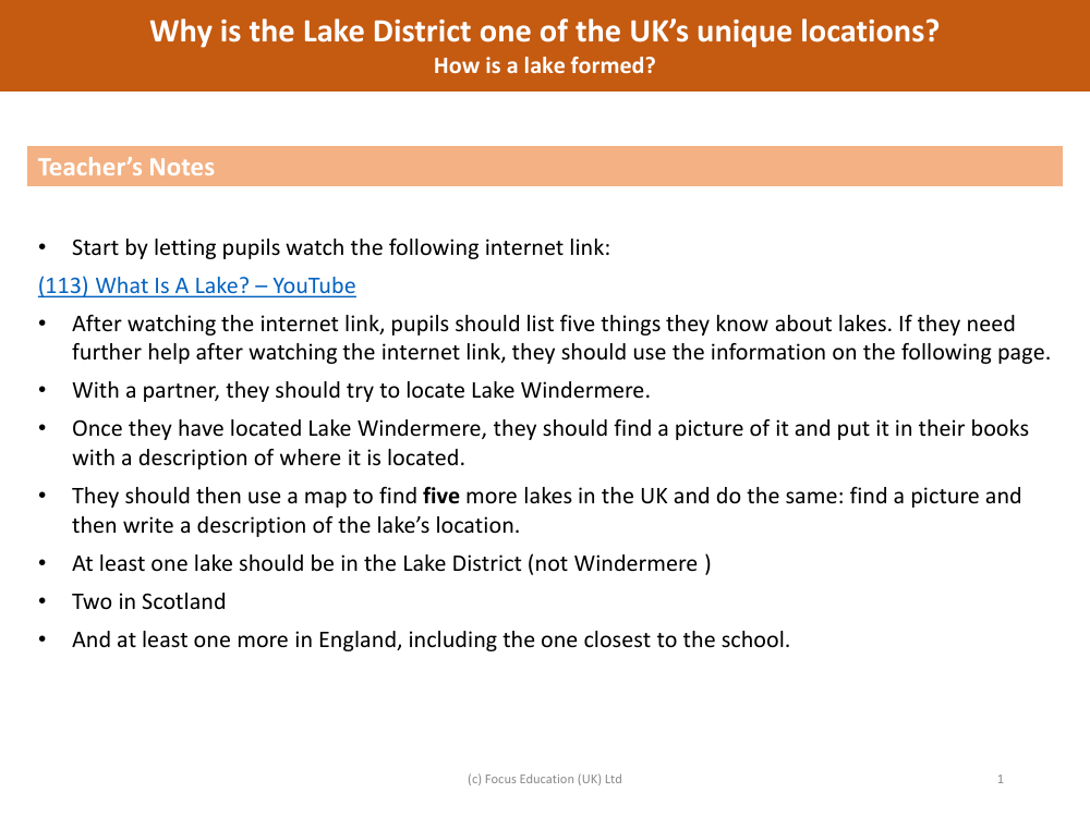 How is a lake formed? - Teacher's Notes