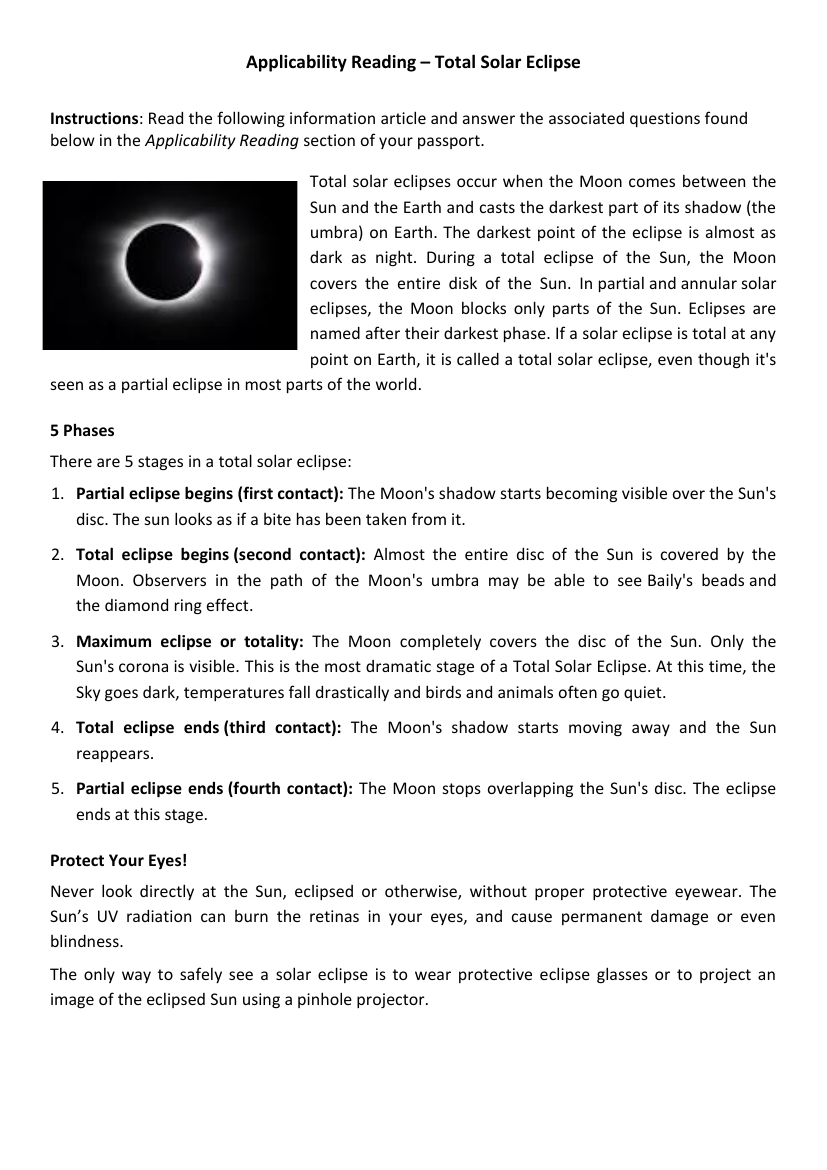 Eclipse - Solar and Lunar  - Applicability Reading