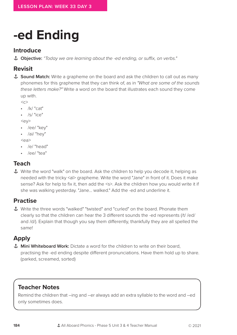 Week 33, lesson 3 -ed Ending - Phonics Phase 5, unit 4 - Lesson plan