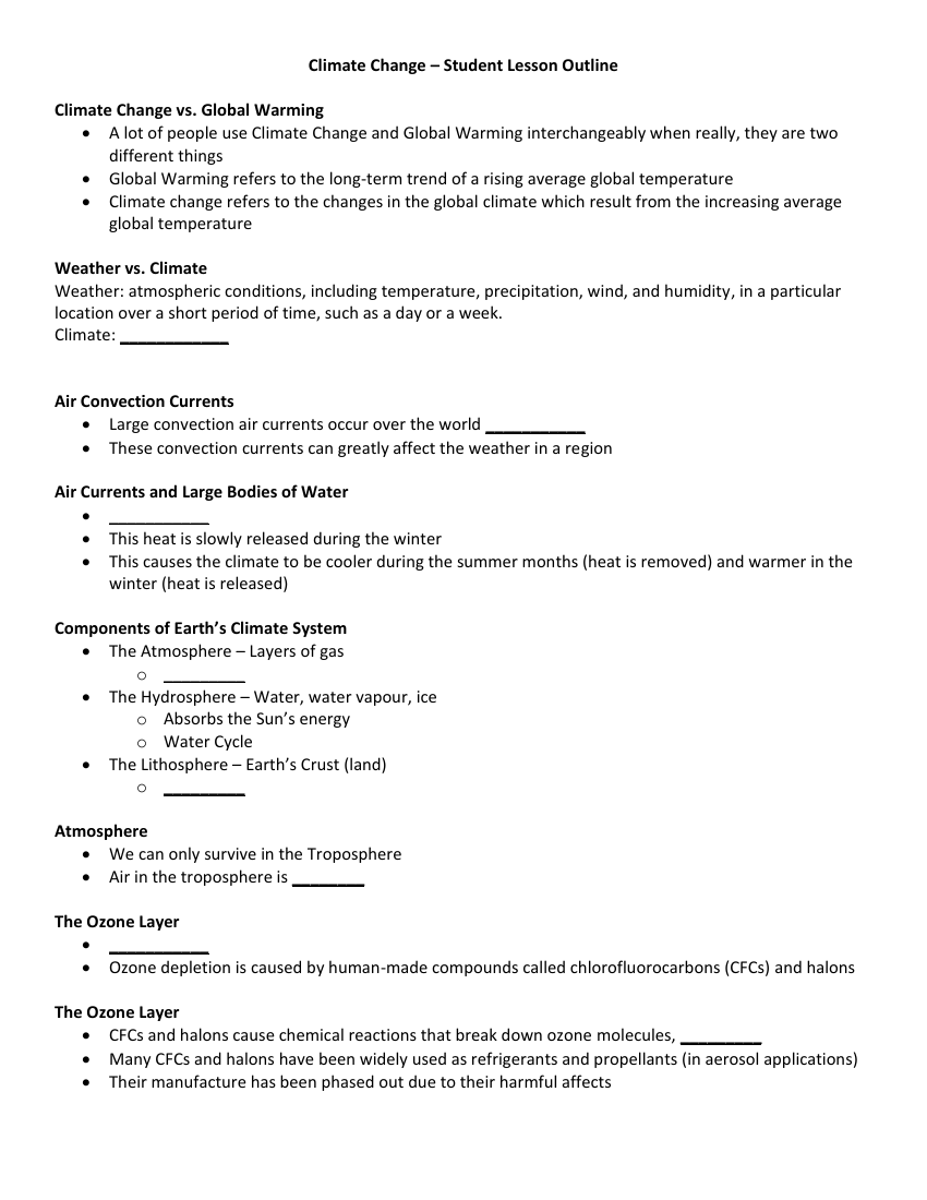 Climate Change - Student Lesson Outline