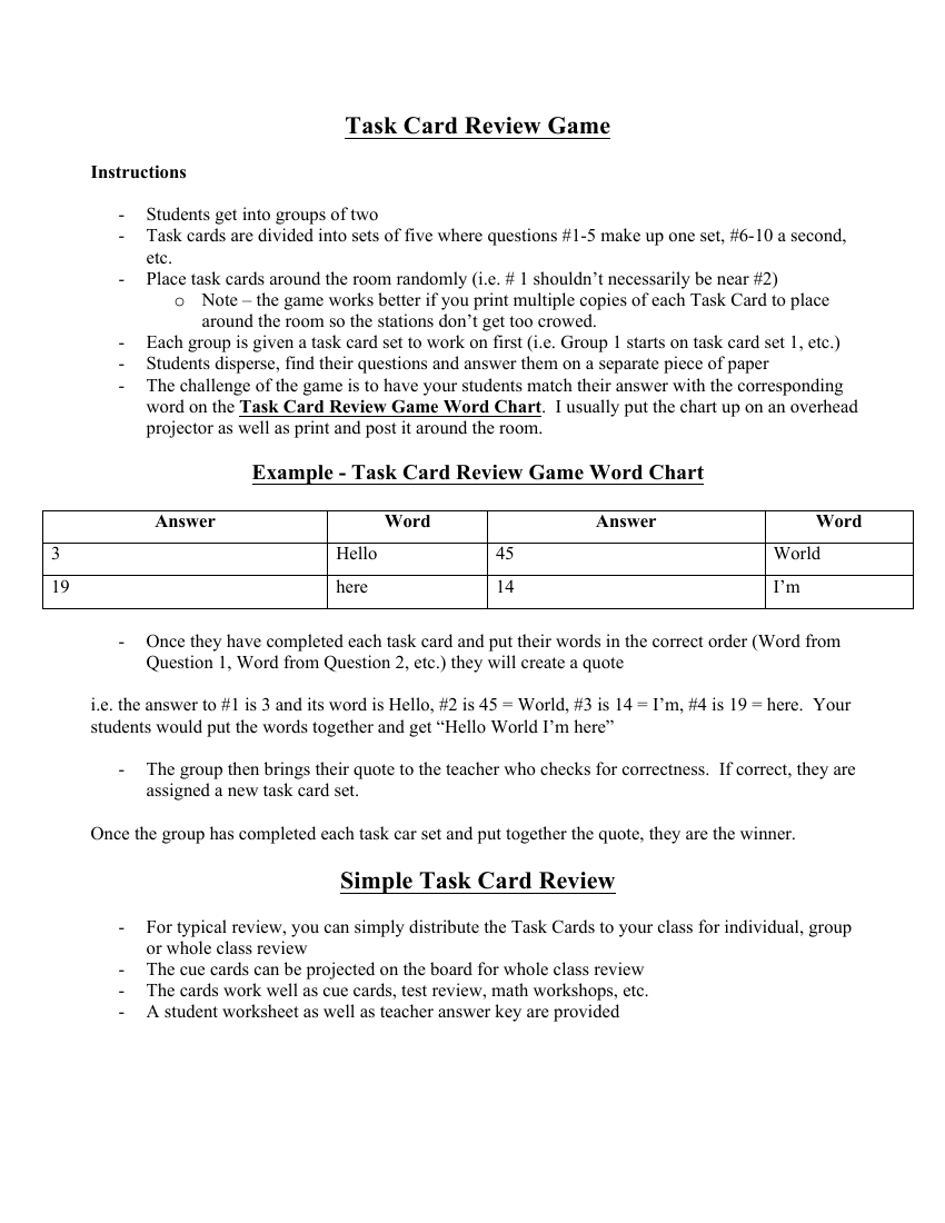 Solving Linear System - Task Cards Activity