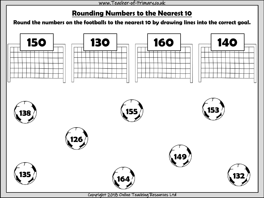 Football Rounding - Rounding Numbers to the Nearest 10, 100 and 1000 - Worksheet