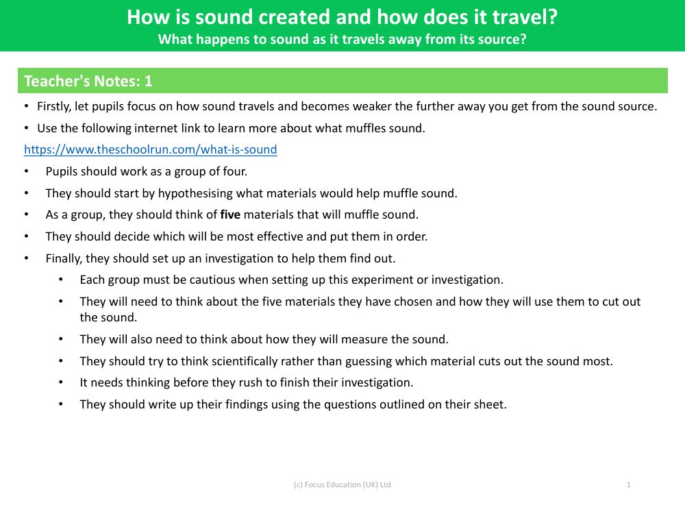 What happens to sound as it travels away from its source? - Teacher notes