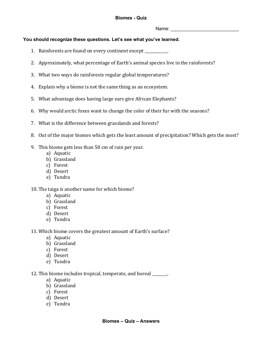 Biomes - Quiz