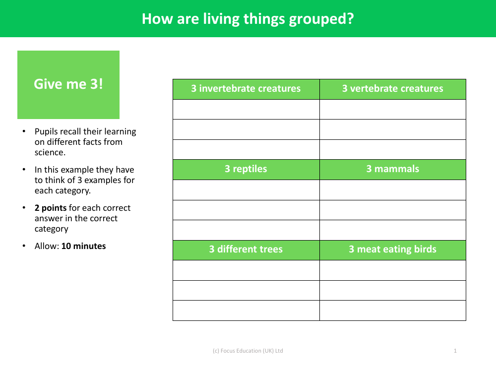 Give me 3 - Grouping Living Things - Year 4