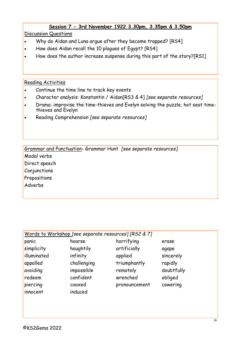 The Mummy's Curse - Session 7 - Worksheet