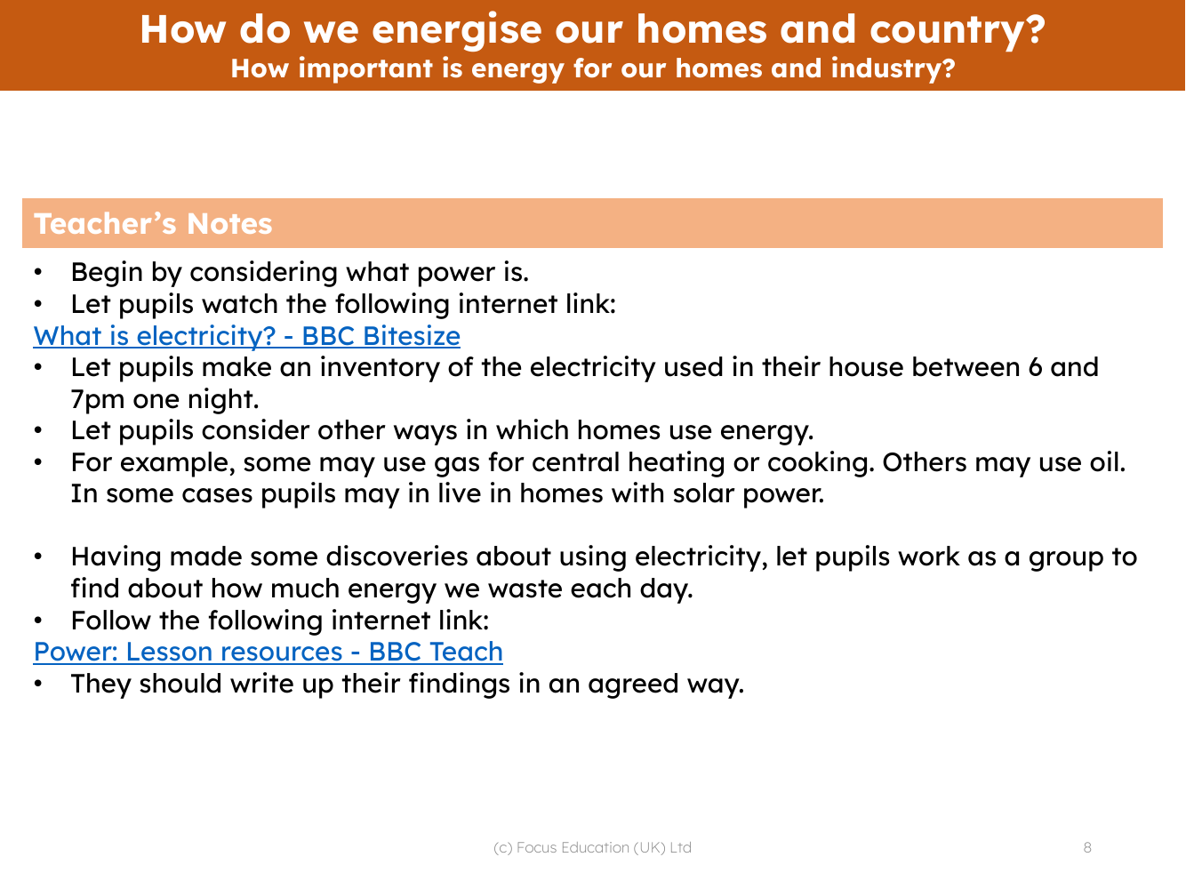 How do we energise our homes and country? - teacher notes