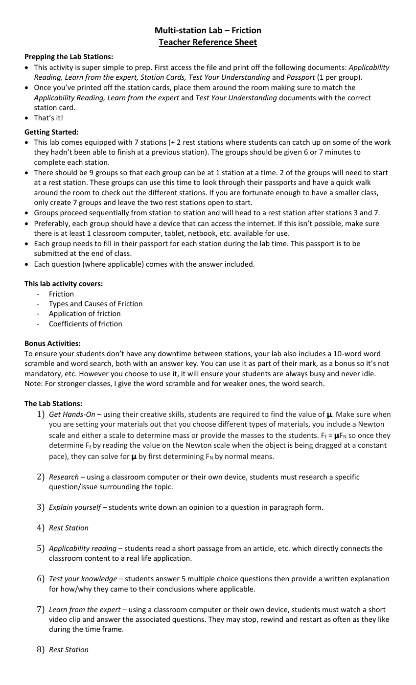 Friction - Activity Instructions