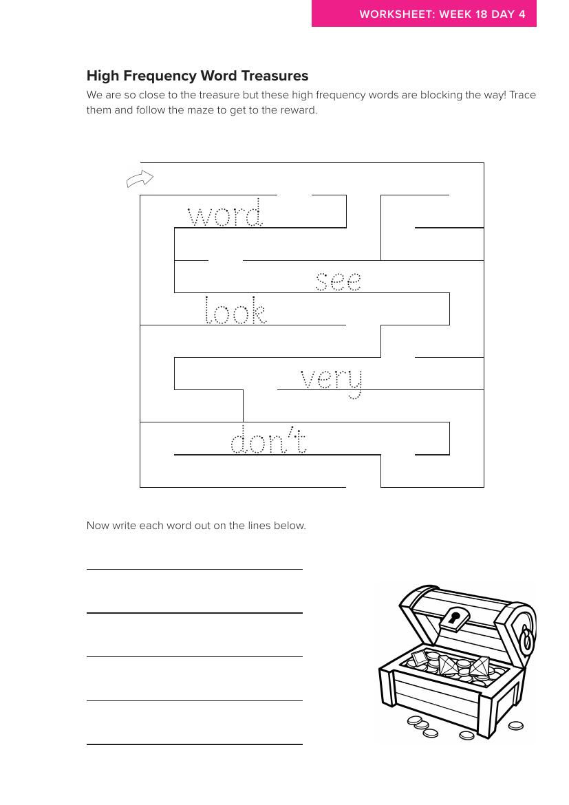 Week 18, lesson 4 High Frequency Word Treasures activity - Phonics Phase 5, unit 3 - Worksheet