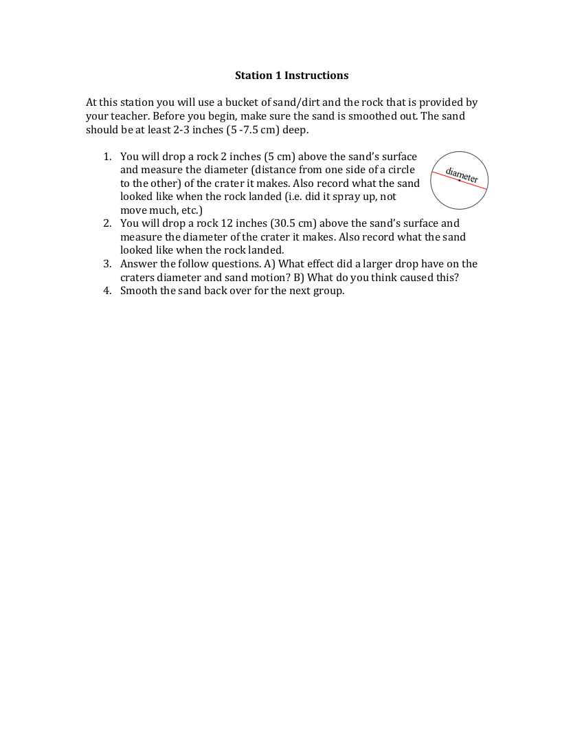 Asteroids, Comets and Meteors - Lab Station 1 Instructions