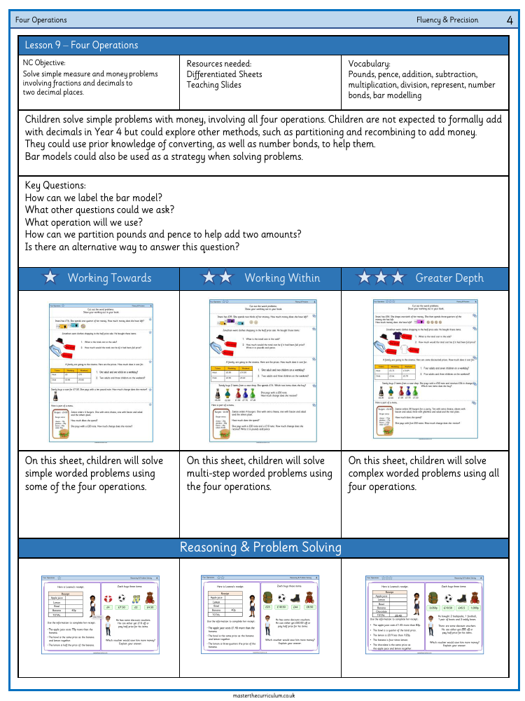 Money - Four Operations - Worksheet