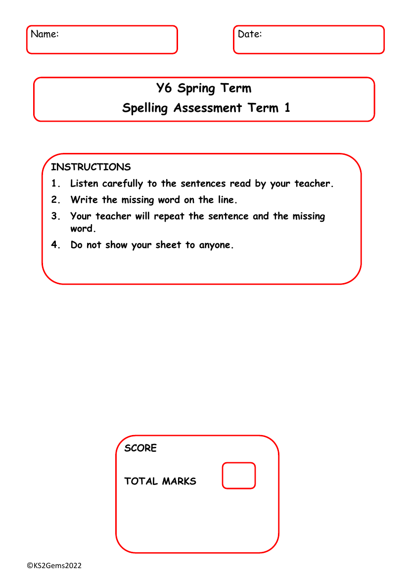 Spring Term Spelling Assesment Term 1