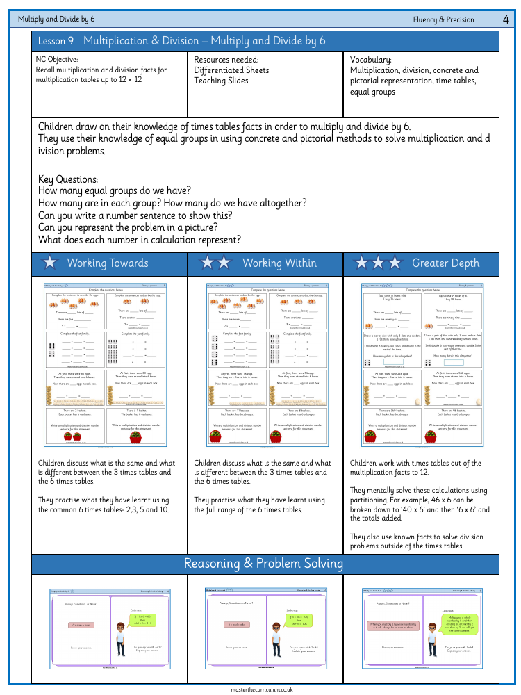 Multiplication and Division - Multiply and Divide by 6 - Worksheet