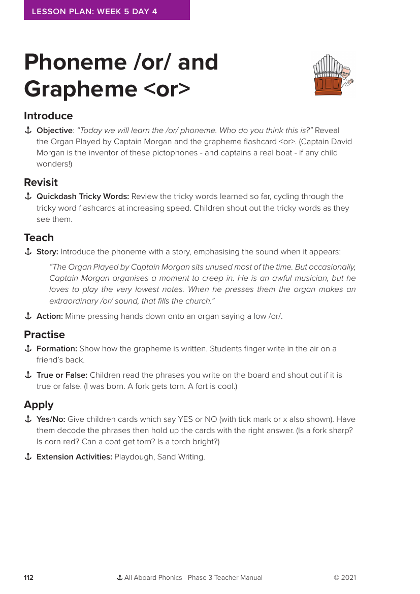 Week 5, lesson 4 Phoneme "or" and Grapheme "or" - Phonics Phase 3 - Lesson plan