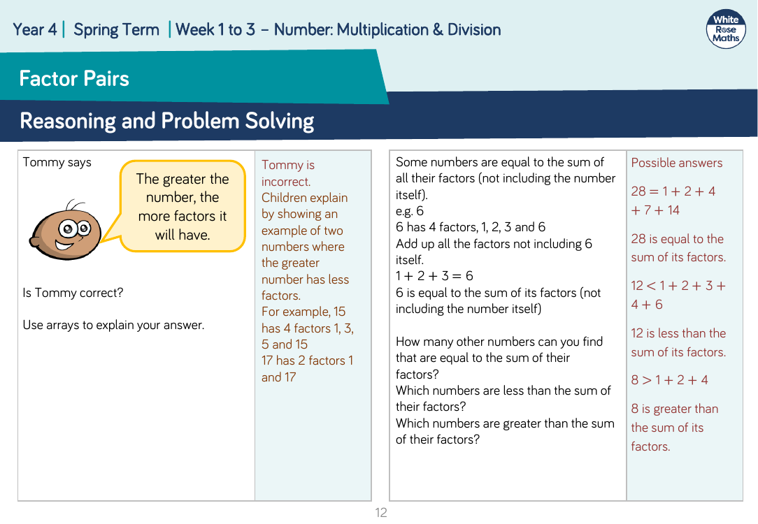 Factor Pairs: Reasoning and Problem Solving