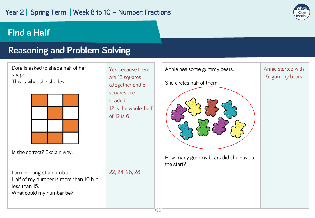 Find a half: Reasoning and Problem Solving
