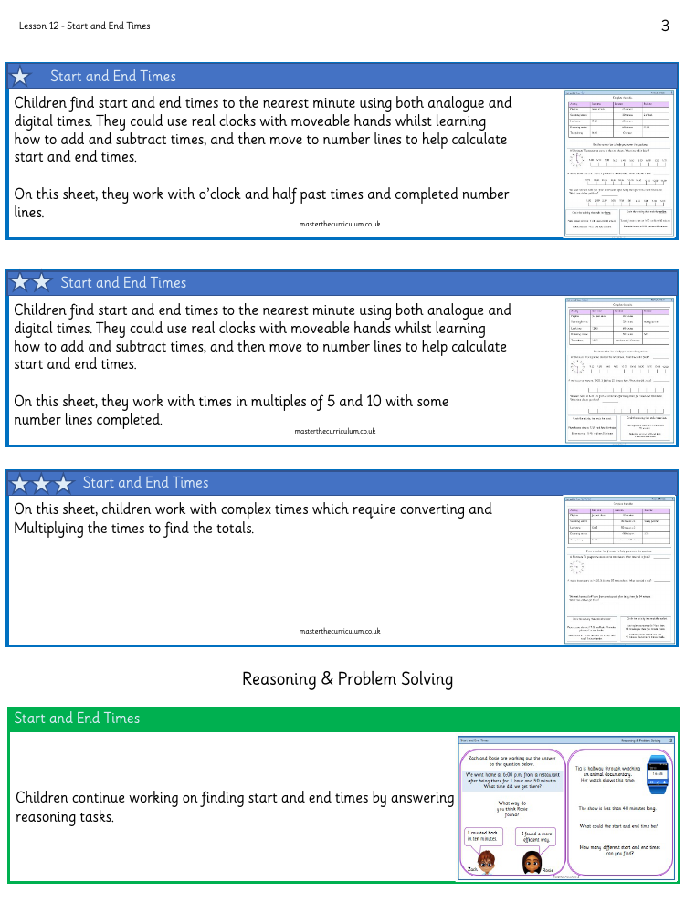 Time - Start and end times - Worksheet