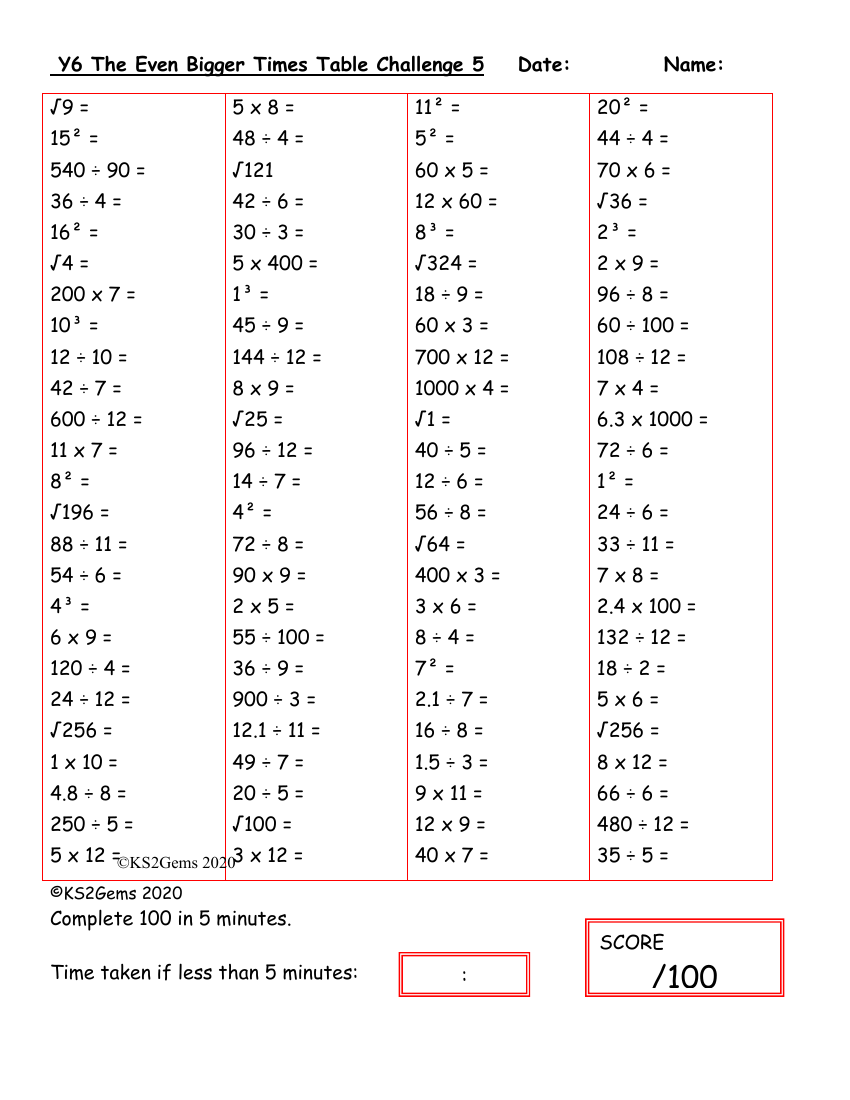 The Even Bigger Times Table Challenge 5