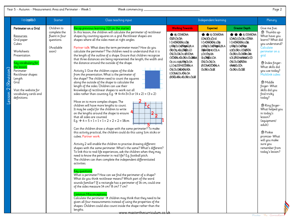 Perimeter and Area - Perimeter on a Grid - Planning