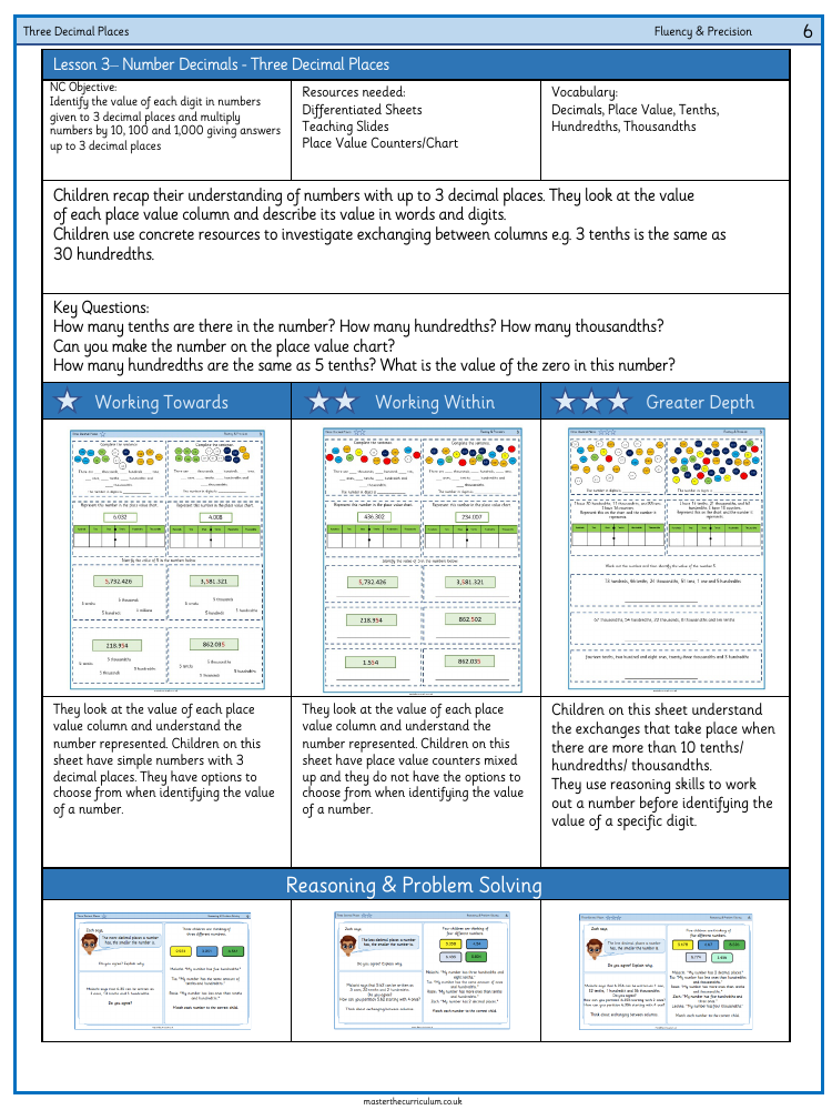 Decimal - Three Decimal Places - Worksheet