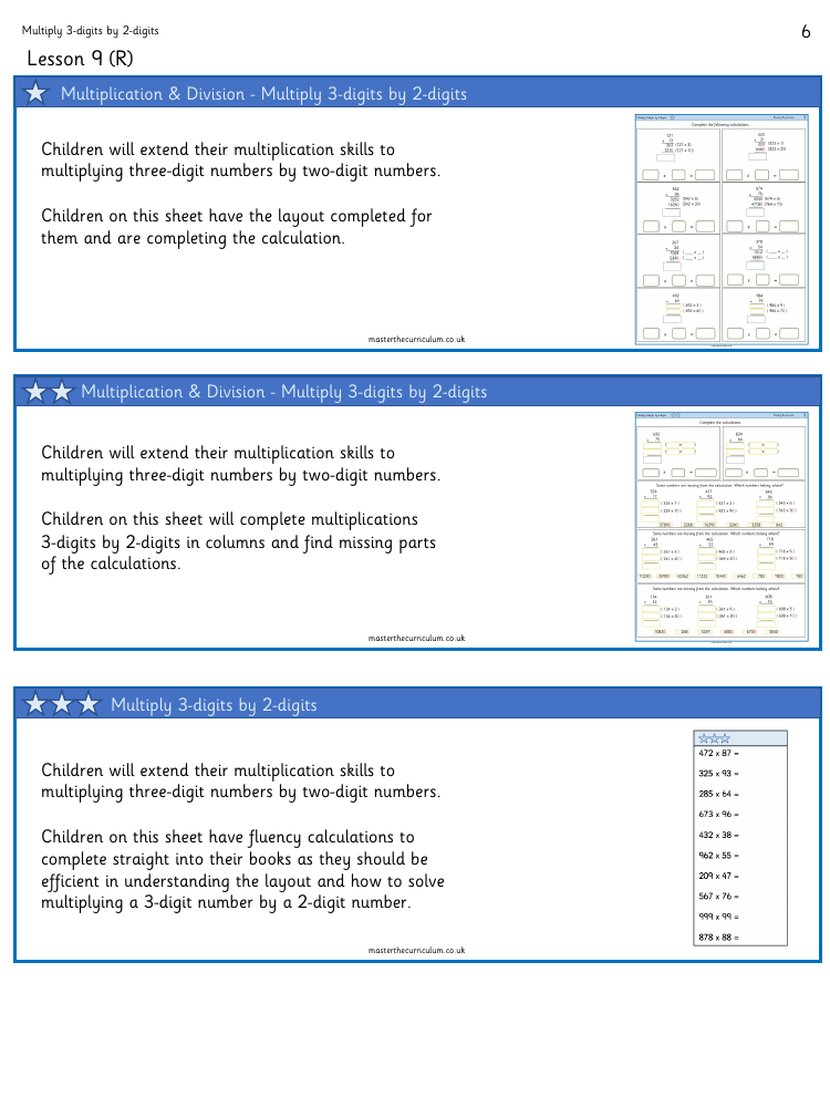 Addition, Subtraction, Multiplication and Division - Multiply 3 digits by 2-digits (arithmetic) - Worksheet