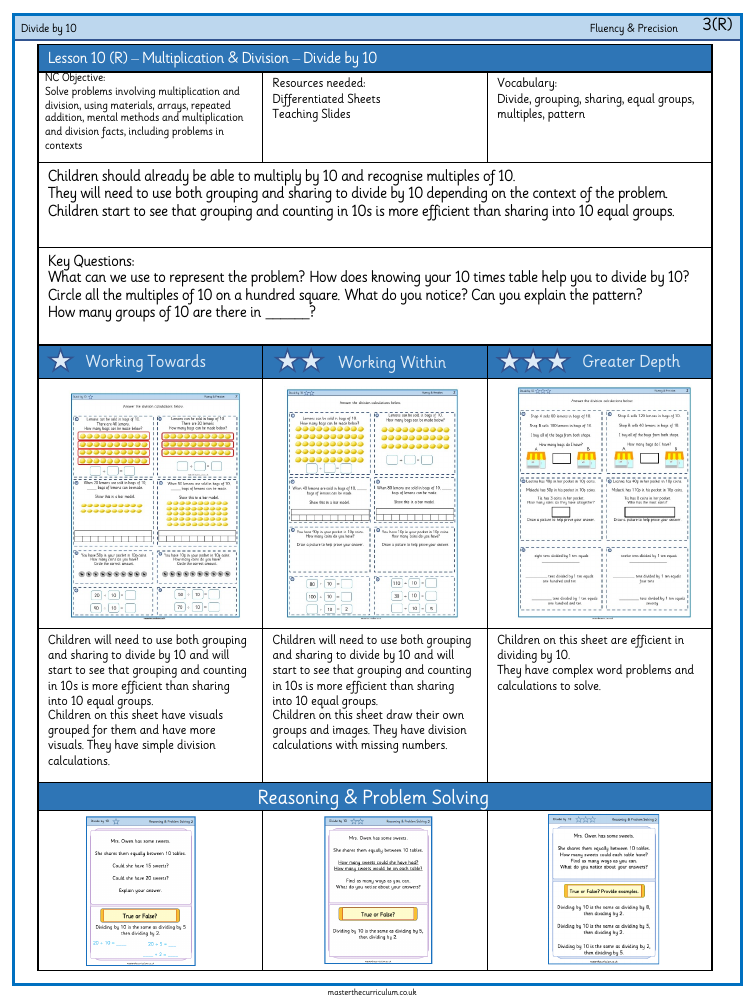 Multiplication and division - Divide by 10 - Worksheet