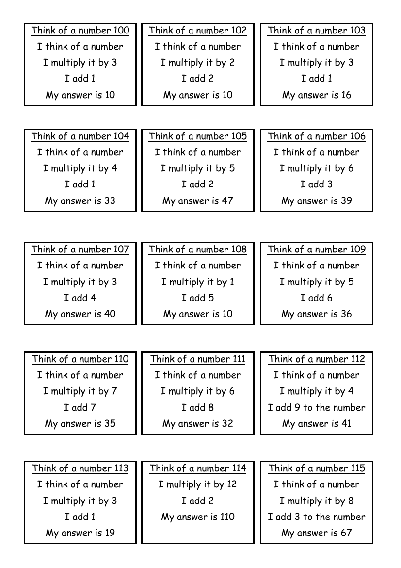 Two-step Think of a Number Puzzles