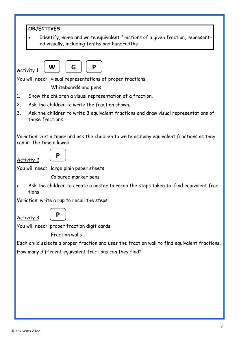 Equivalent fractions worksheet