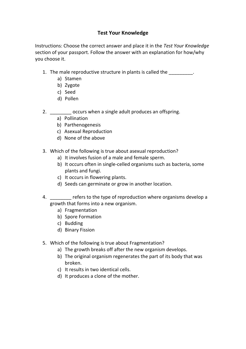 Plant Sexual and Asexual Reproduction - Test your Knowledge