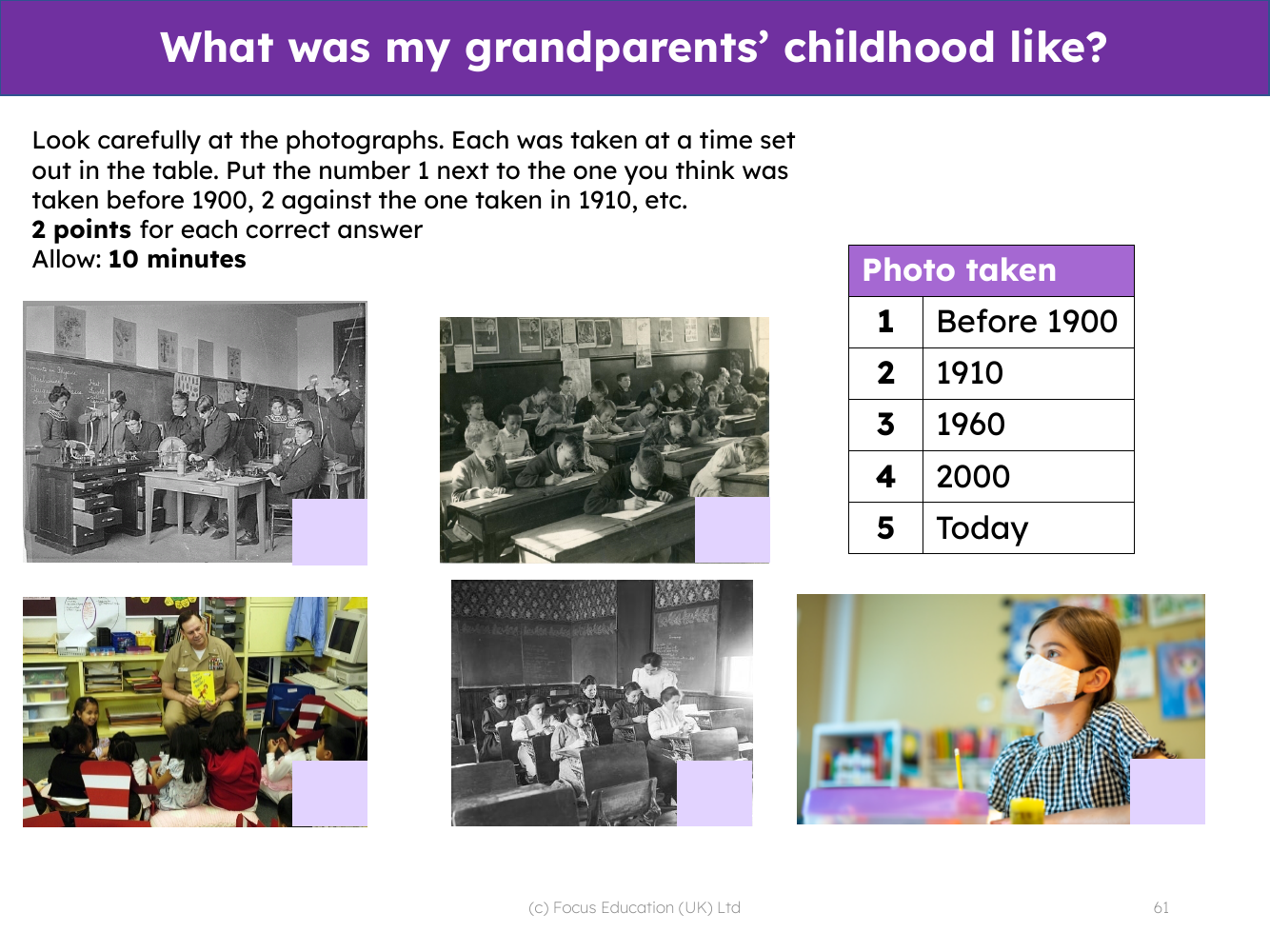 Picture match - Classrooms through history