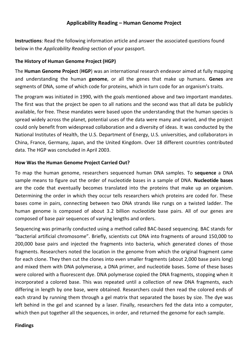 Genetic Material - DNA and RNA - Applicability Reading