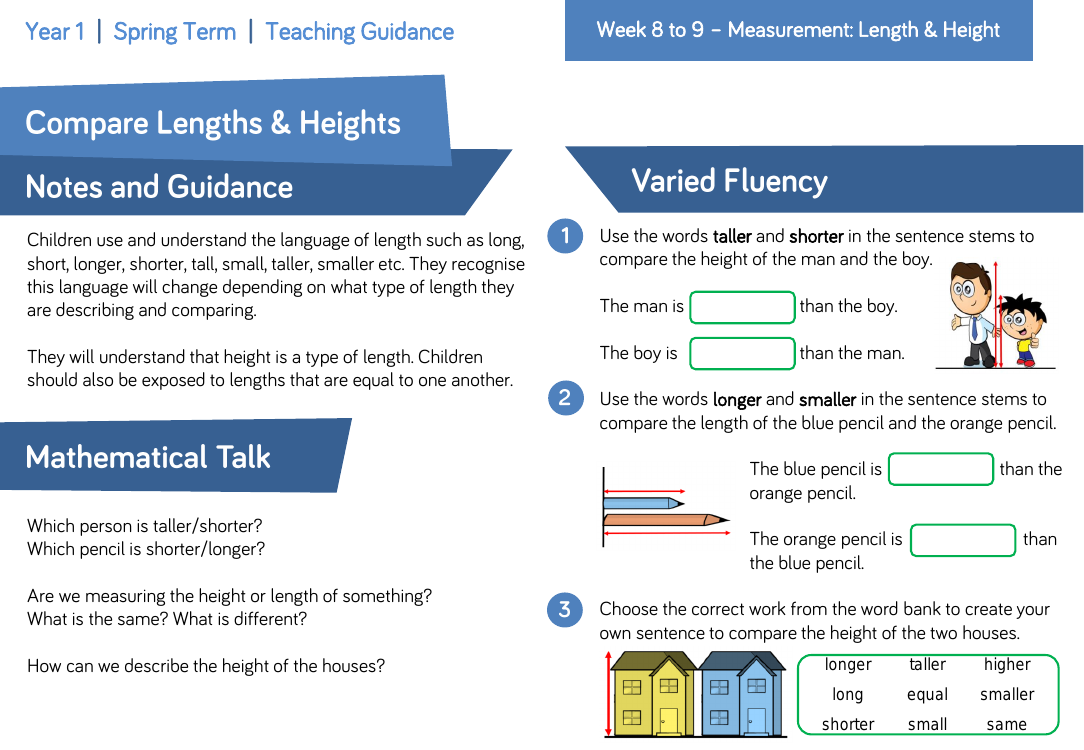 Compare lengths and heights: Varied Fluency