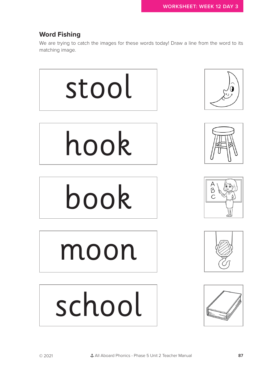 Week 12, lesson 3 Word Fishing activity - Phonics Phase 5, unit 2 - Worksheet