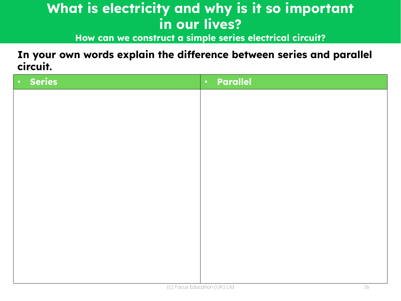 Parallel vs series  - Worksheet